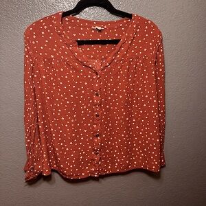 Ana A.N.A Womens Floral Button Up Patterned Blouse Cuffed Sleeves Size L Large